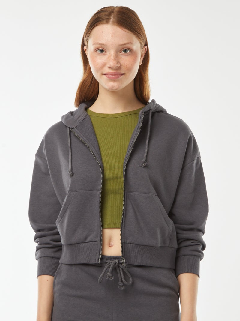 Sweat cropped à capuche Gris - Kiabi