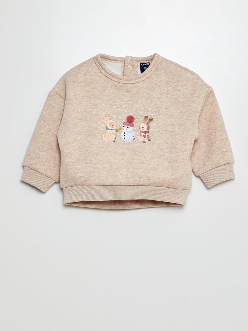 Sweat de Noël velours Beige lapin - Kiabi