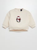 Sweat épais motifs étoiles Beige pingouin - Kiabi