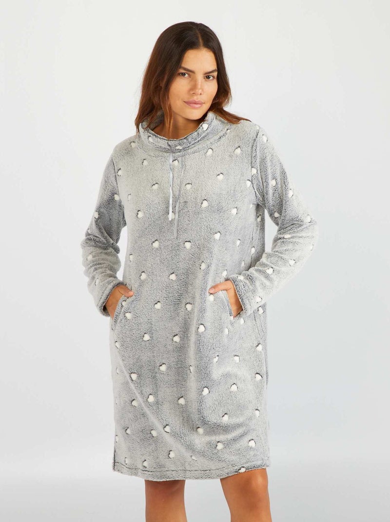 Sweat de nuit en polaire 'cœurs' Gris - Kiabi