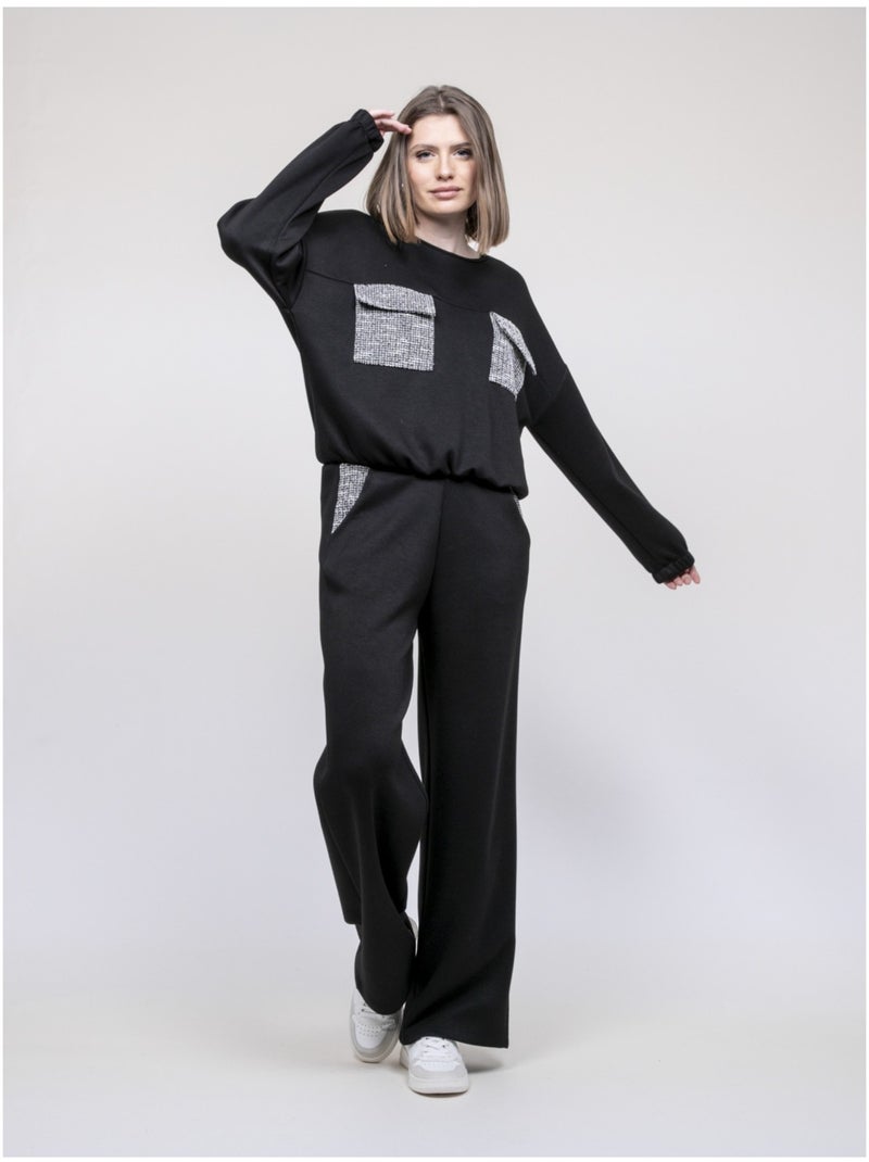 Sweat détails tweed yseult Noir - Kiabi