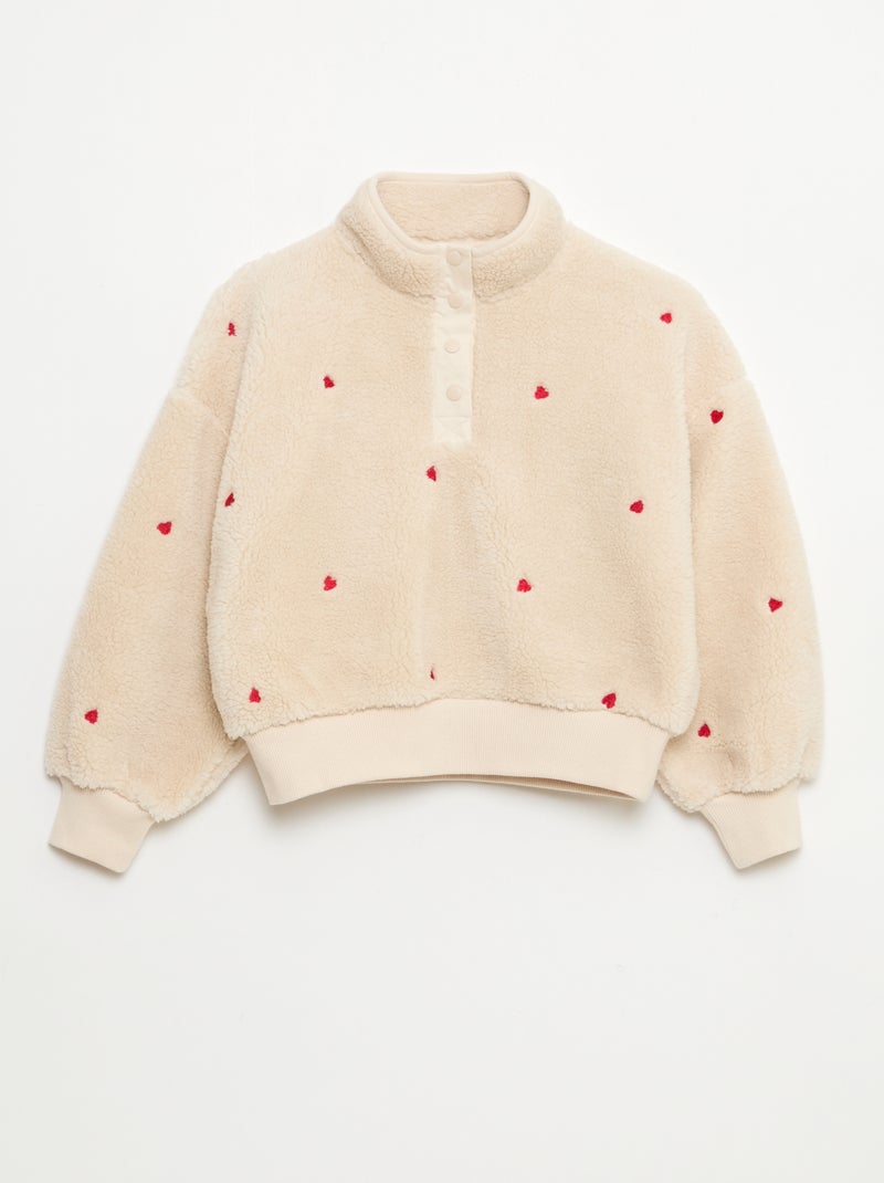Sweat effet mouton avec broderie Beige Fille Kiabi