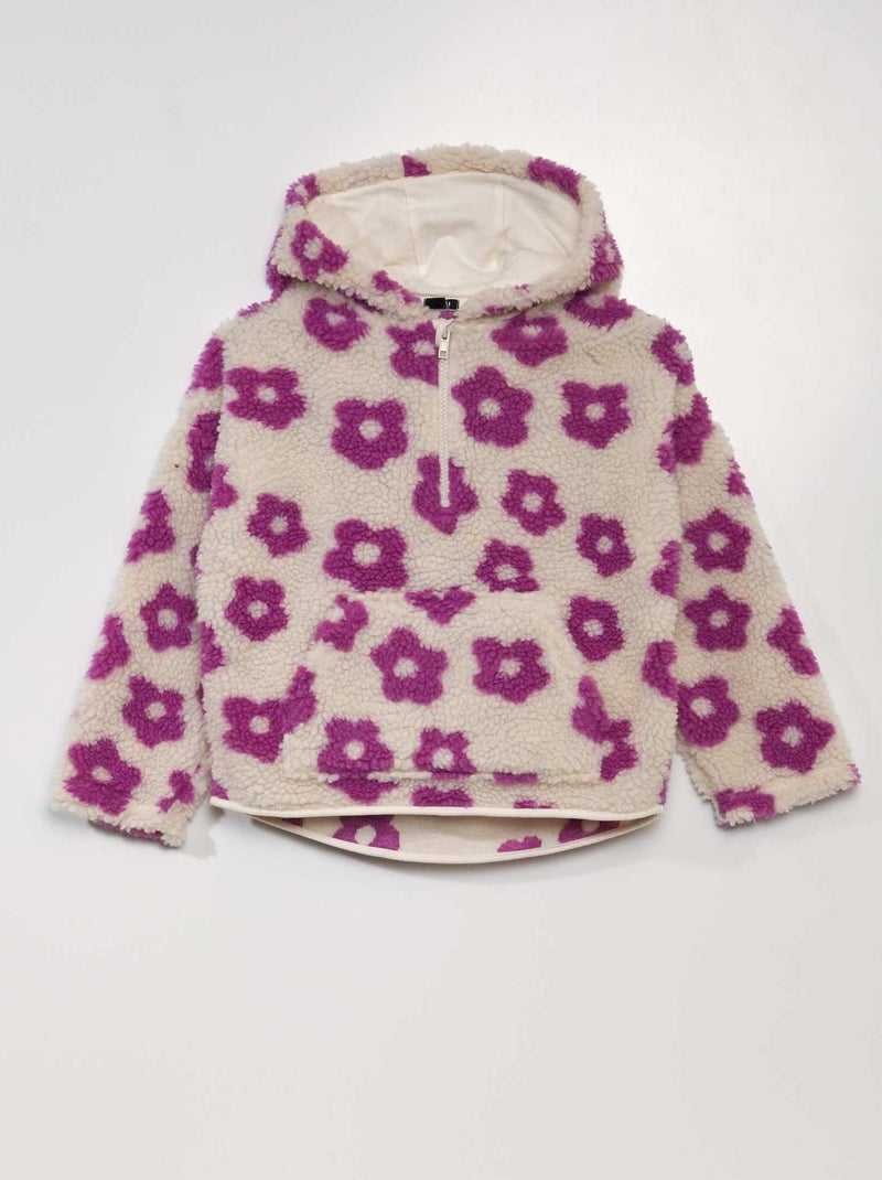 Sweat effet moutonné avec col camionneur Blanc/violet - Kiabi