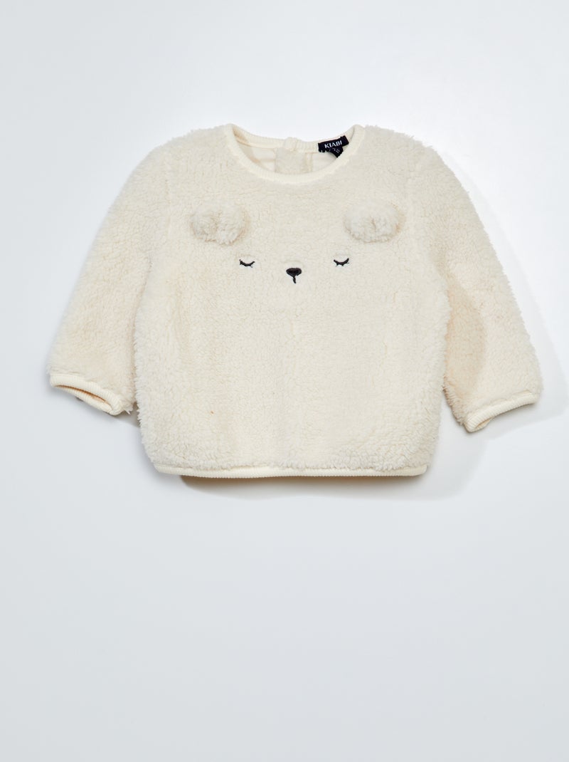 Sweat effet moutonné avec 'oreilles' Blanc - Kiabi