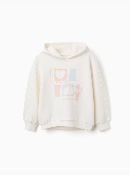 Sweat en coton à capuche avec imprimé cœur - Kiabi