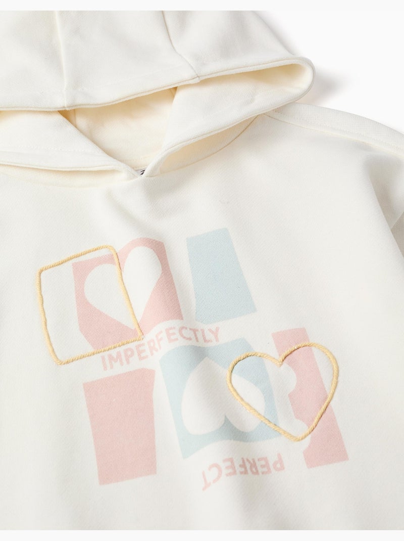 Sweat en coton à capuche avec imprimé cœur Blanc - Kiabi