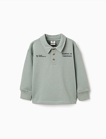 Sweat en coton avec col polo et imprimé