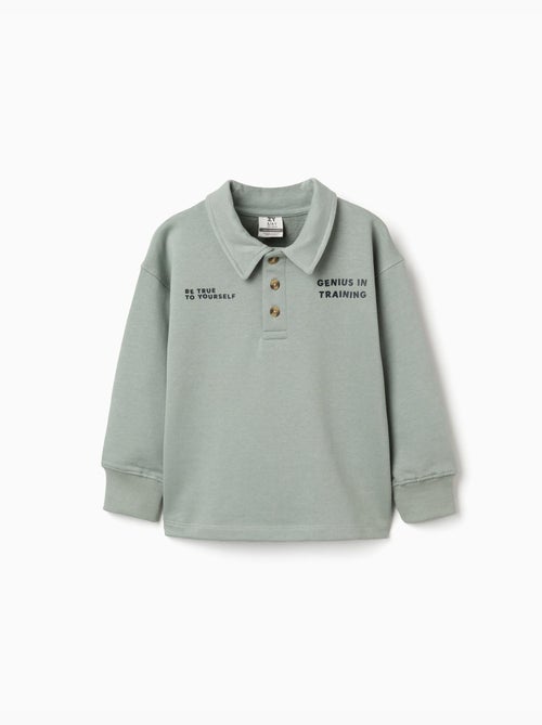 Sweat en coton avec col polo et imprimé - Kiabi