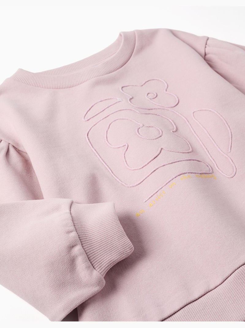 Sweat en coton avec fleurs brodées Mauve lilas - Kiabi