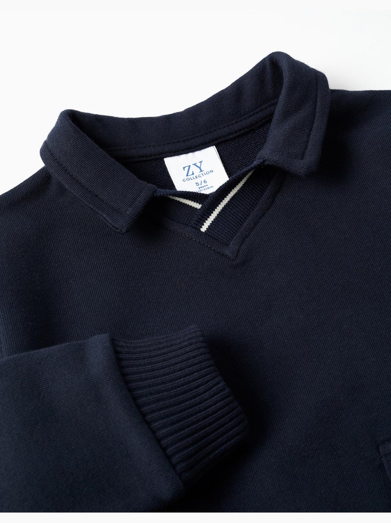 Sweat en coton avec grande poche Bleu foncé - Kiabi