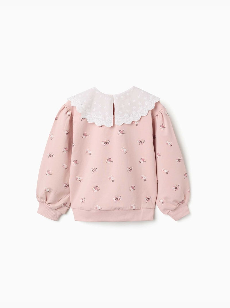 Sweat en coton avec imprimé floral et maxi col Rose clair - Kiabi