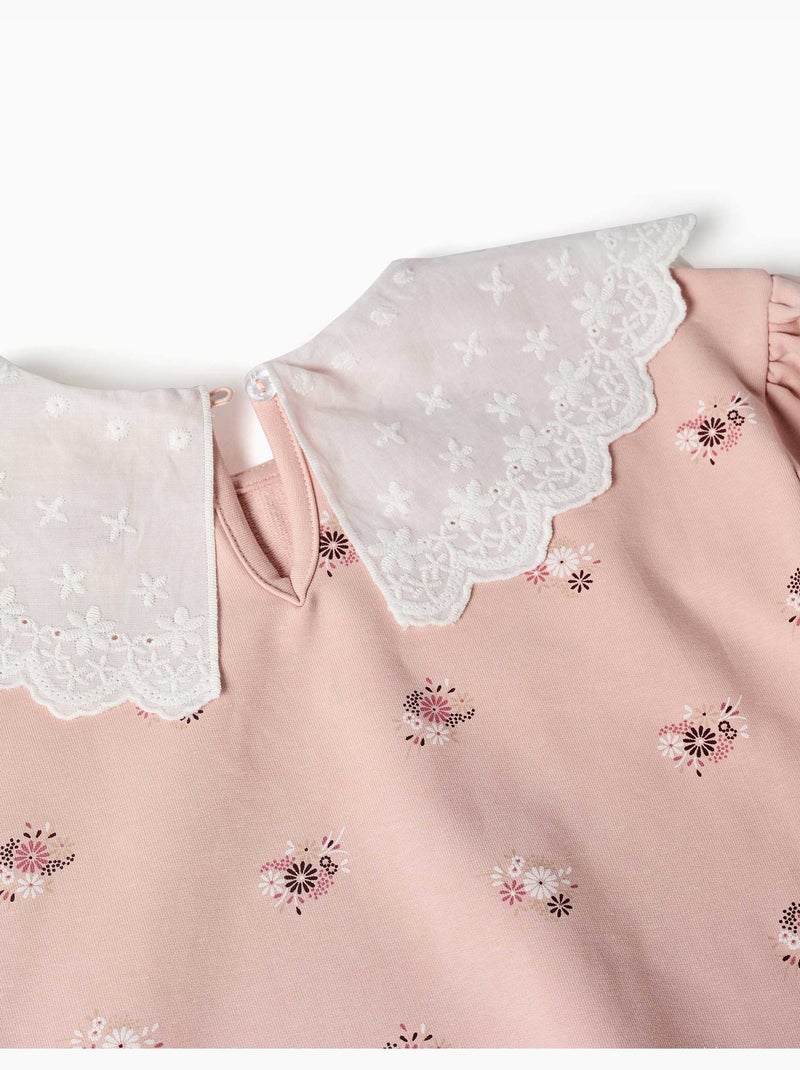 Sweat en coton avec imprimé floral et maxi col Rose clair - Kiabi