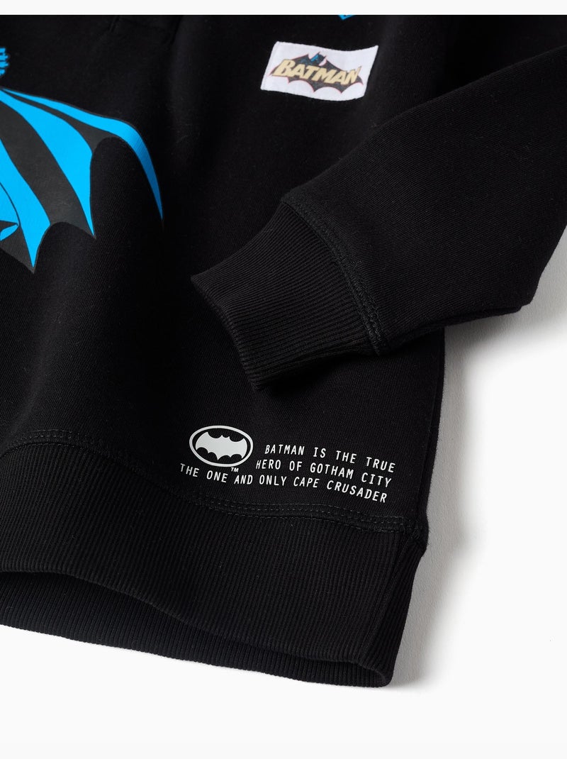 Sweat en coton peigné à capuche avec imprimé batman Noir Noir - Kiabi