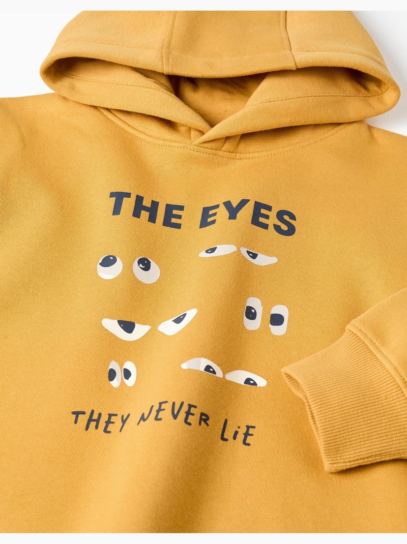 Sweat en coton peigné à capuche avec imprimé Jaune - Kiabi