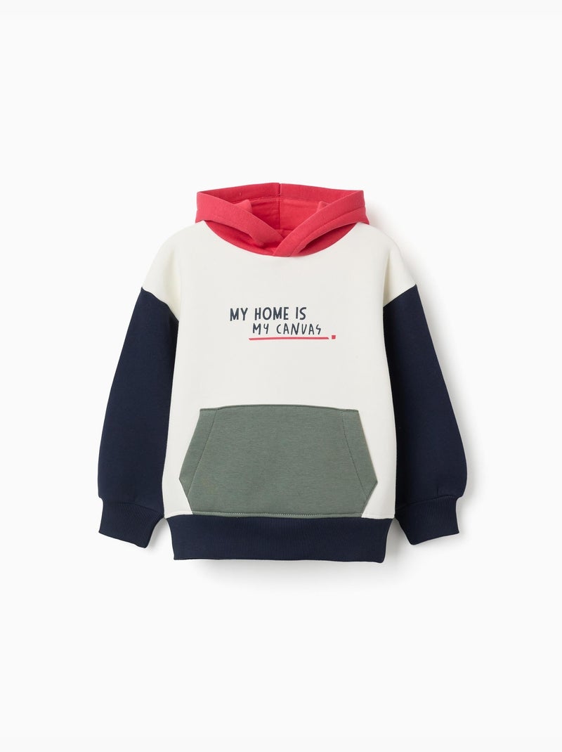 Sweat en coton peigné à capuche et imprimé Blanc - Kiabi