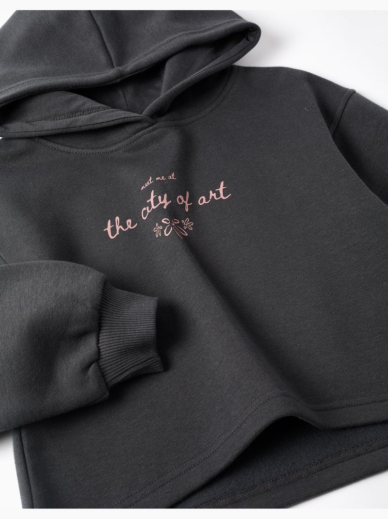 Sweat en coton peigné à capuche et imprimé City of Art Gris foncé - Kiabi