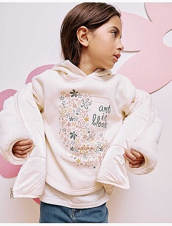 Sweat en coton peigné à capuche et imprimé floral