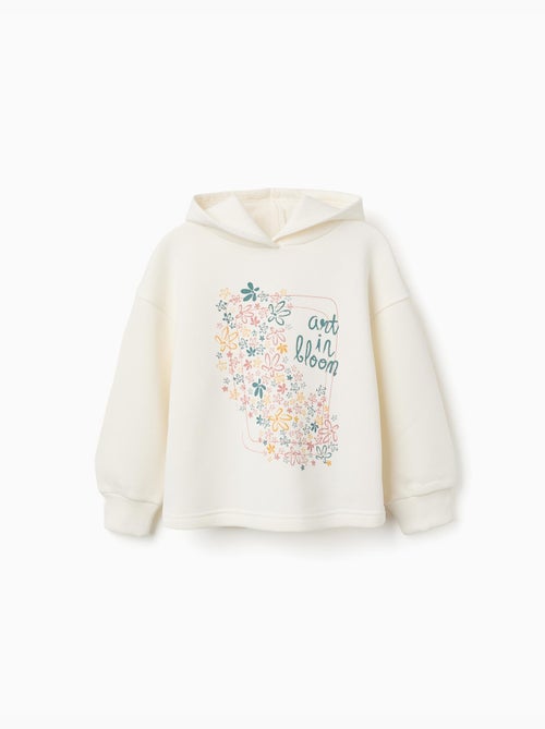 Sweat en coton peigné à capuche et imprimé floral - Kiabi