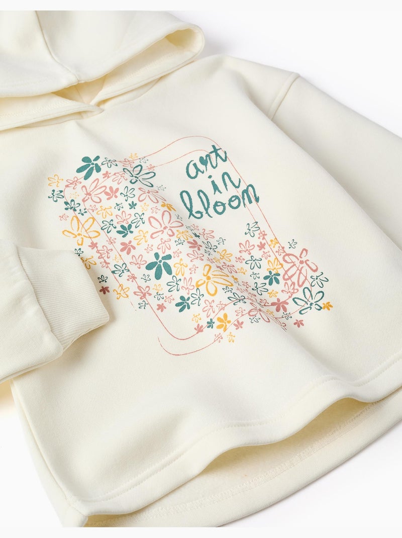 Sweat en coton peigné à capuche et imprimé floral Blanc - Kiabi