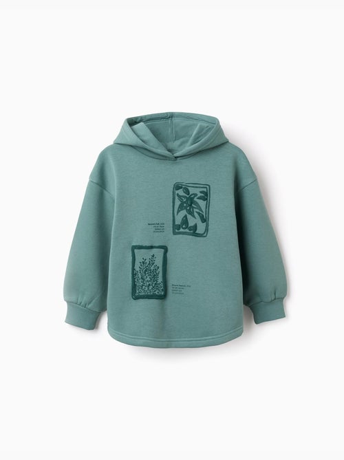 Sweat en coton peigné à capuche et imprimé floral - Kiabi