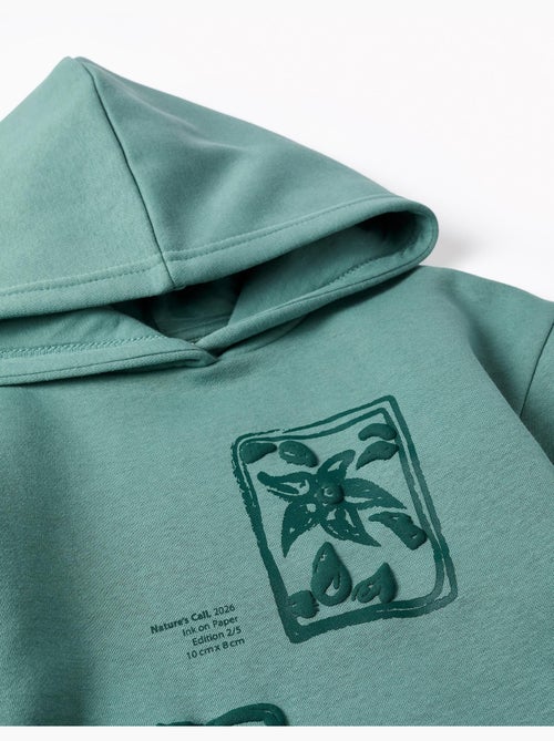 Sweat en coton peigné à capuche et imprimé floral - Kiabi