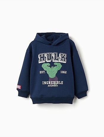 Sweat en coton peigné à capuche et imprimé hulk