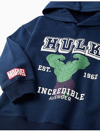 Sweat en coton peigné à capuche et imprimé hulk