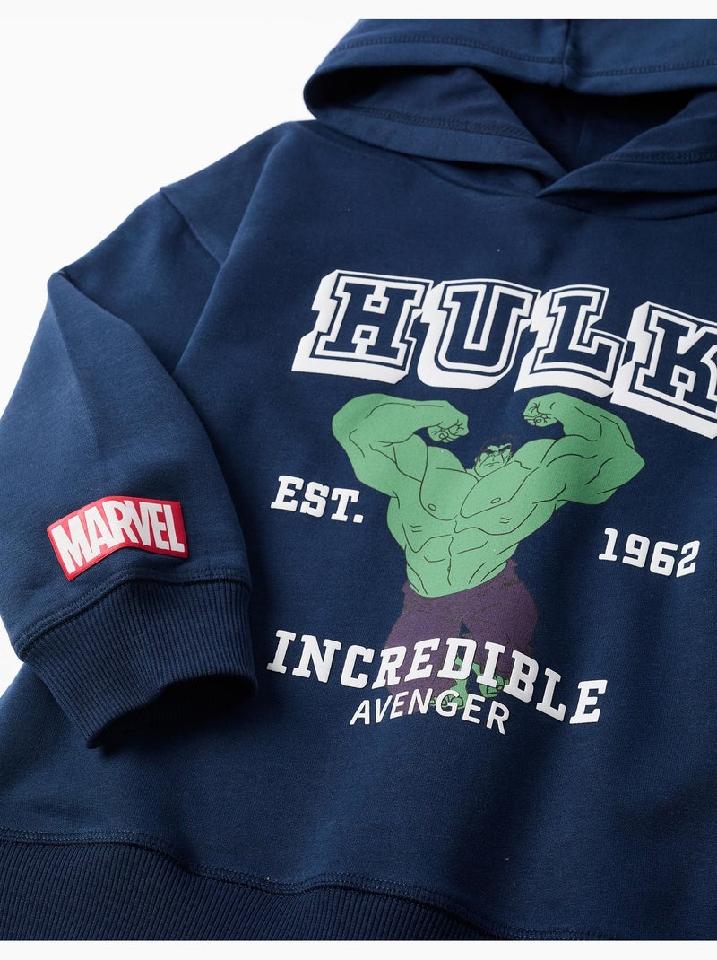 Sweat en coton peigné à capuche et imprimé Hulk Bleu foncé - Kiabi