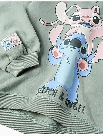 Sweat en coton peigné à capuche et imprimé stitch & angel