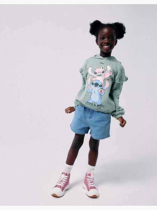 Sweat en coton peigné à capuche et imprimé stitch & angel - Kiabi