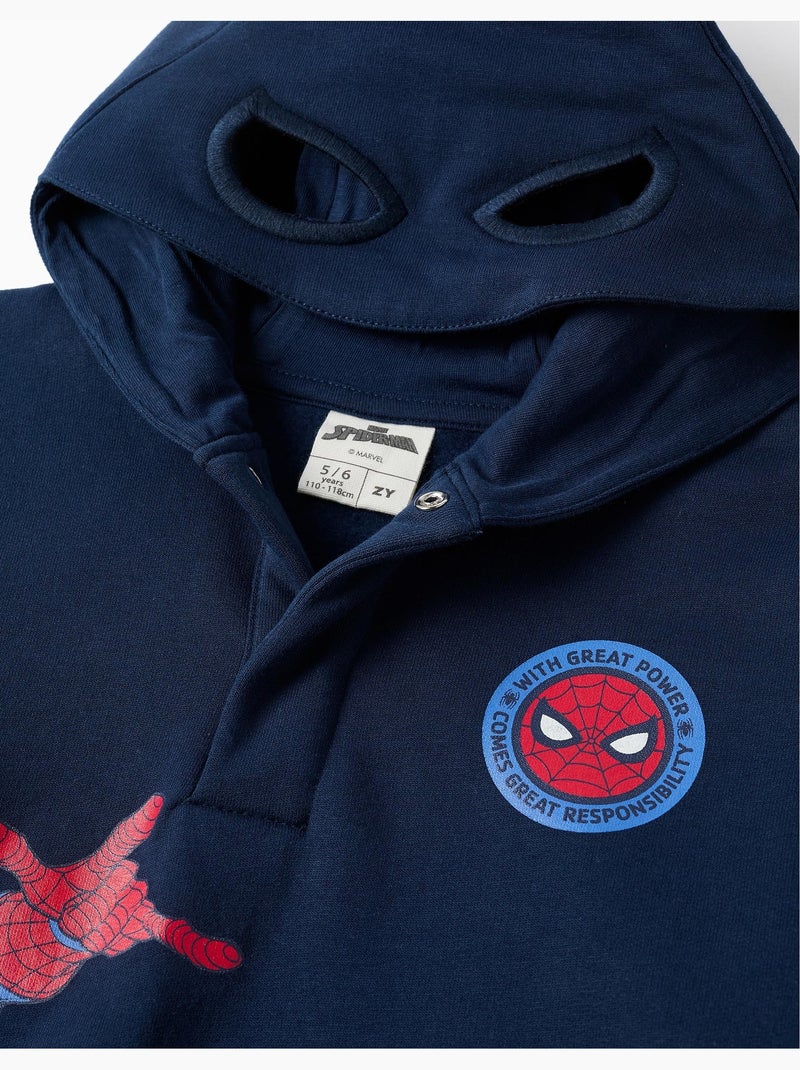 Sweat en coton peigné à capuche et imprimés Spider-Man Bleu foncé - Kiabi