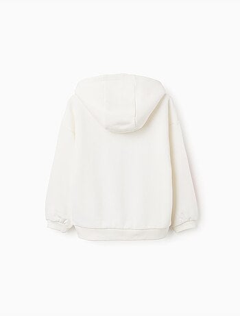 Sweat en coton peigné à capuche et imprimés stitch