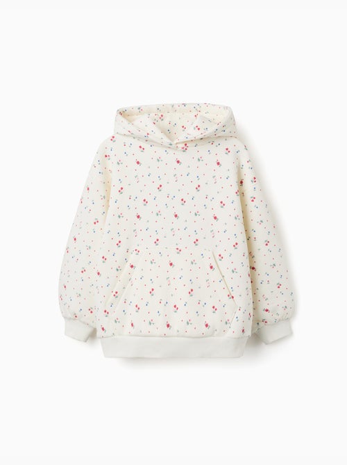 Sweat en coton peigné à capuche et motif floral - Kiabi