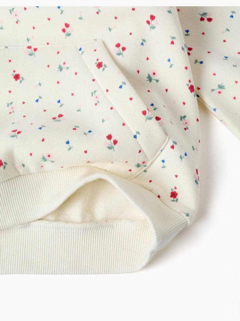 Sweat en coton peigné à capuche et motif floral Blanc - Kiabi
