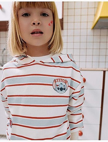 Sweat en coton peigné à rayures et capuche stitch