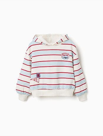 Sweat en coton peigné à rayures et capuche stitch