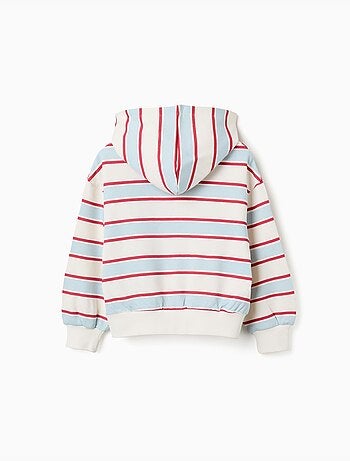 Sweat en coton peigné à rayures et capuche stitch