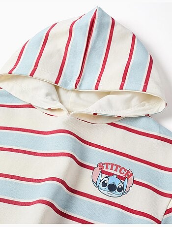 Sweat en coton peigné à rayures et capuche stitch