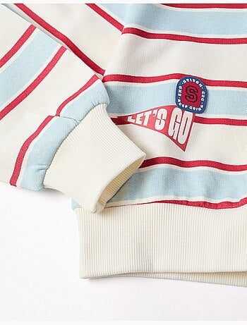 Sweat en coton peigné à rayures et capuche stitch