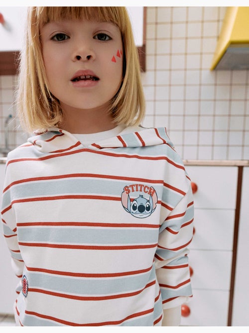 Sweat en coton peigné à rayures et capuche stitch - Kiabi