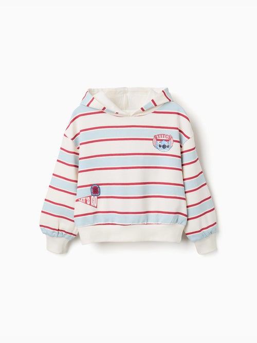 Sweat en coton peigné à rayures et capuche stitch - Kiabi