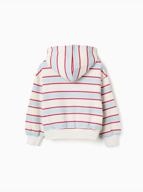 Sweat en coton peigné à rayures et capuche stitch - Kiabi