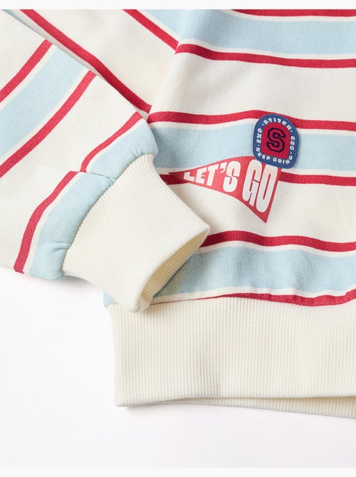 Sweat en coton peigné à rayures et capuche stitch - Kiabi