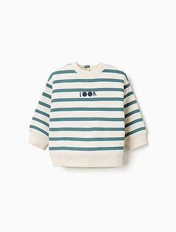 Sweat en coton peigné à rayures et imprimé