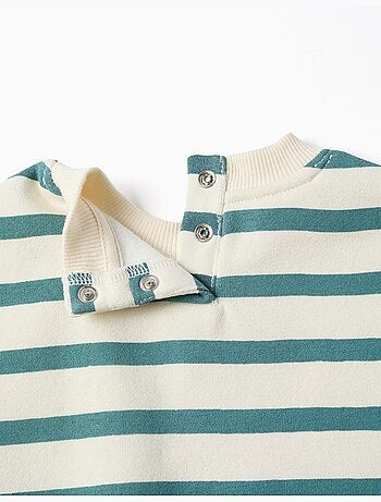 Sweat en coton peigné à rayures et imprimé