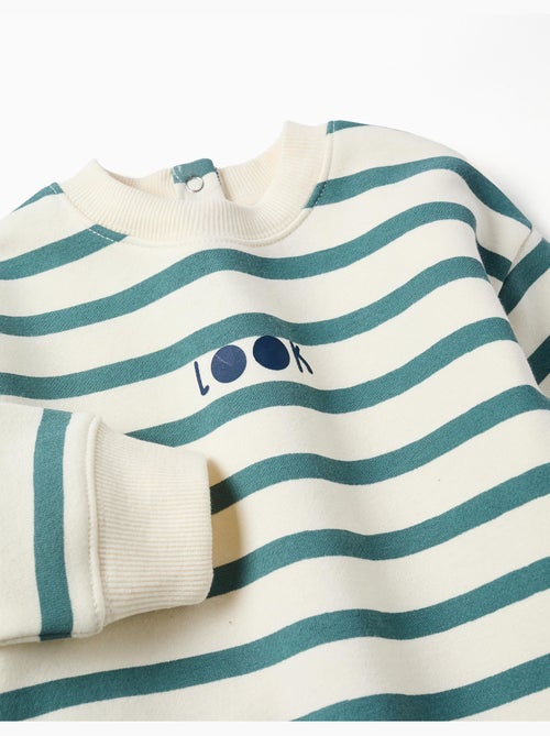 Sweat en coton peigné à rayures et imprimé - Kiabi