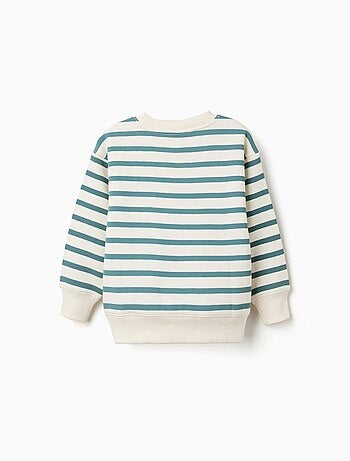 Sweat en coton peigné à rayures et imprimé