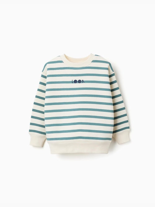 Sweat en coton peigné à rayures et imprimé - Kiabi