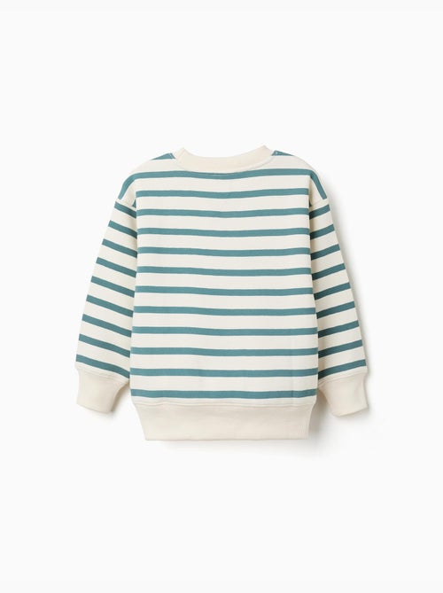 Sweat en coton peigné à rayures et imprimé - Kiabi