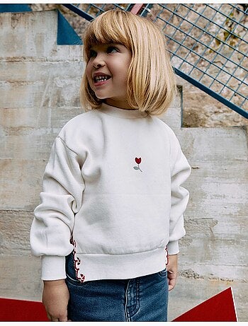 Sweat en coton peigné avec fleur brodée